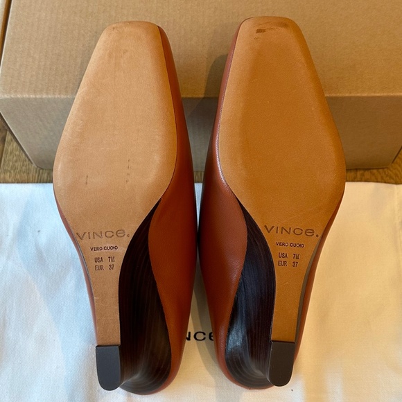 Vince Leather Benita Square Toe Slip On Clog Wedge Heel Pumps (Rust Amber) - Picture 13 of 16